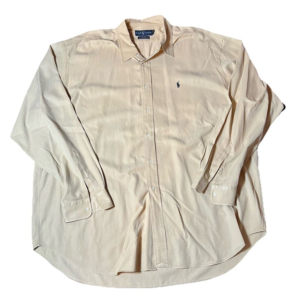 Polo Ralph Lauren Men's Blake Cream Tan Long Sleeve Shirt XXL‎ Silk Cotton Blend